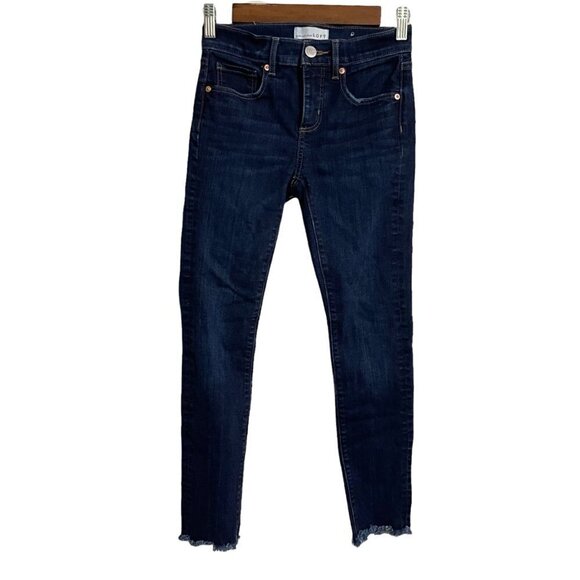 Made And Loved LOFT Womens Blue Dark Wash Stretch Raw Hem Skinny Jeans Size 0/25 - Picture 1 of 8